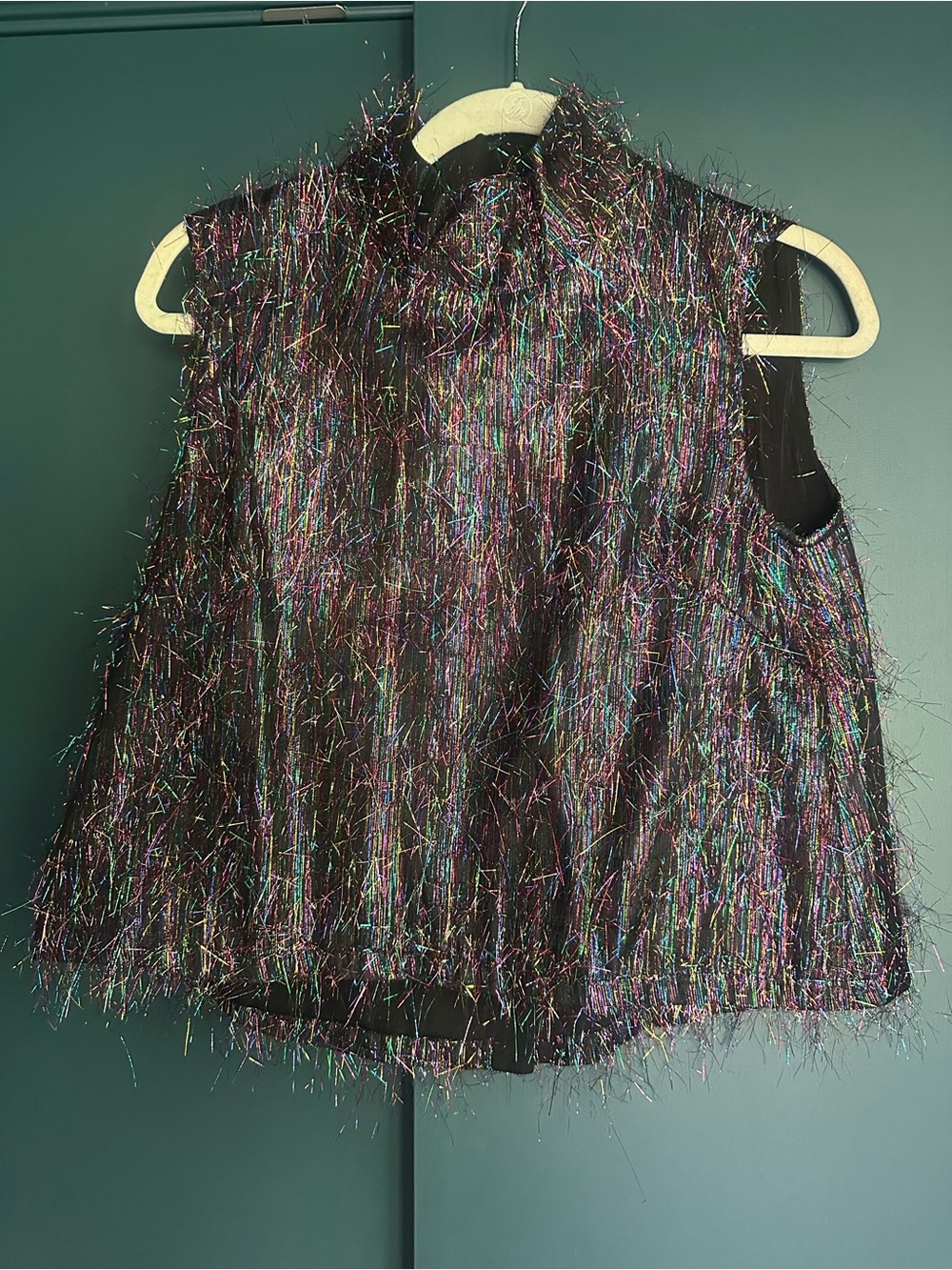 Buru Iridescent Tinsel Fringe Sleeveless Top